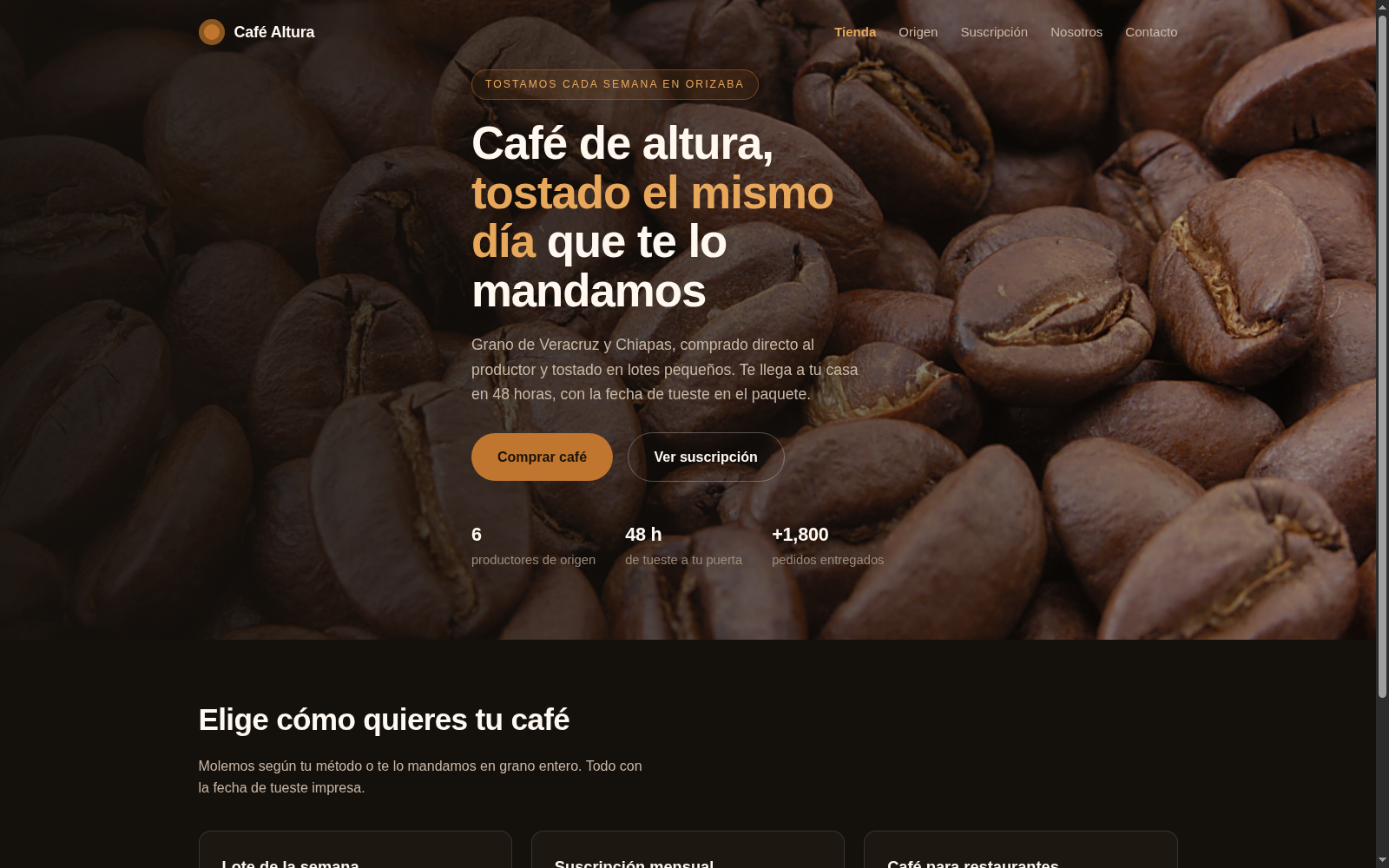 Ejemplo de sitio web: Café Altura, tostador de café