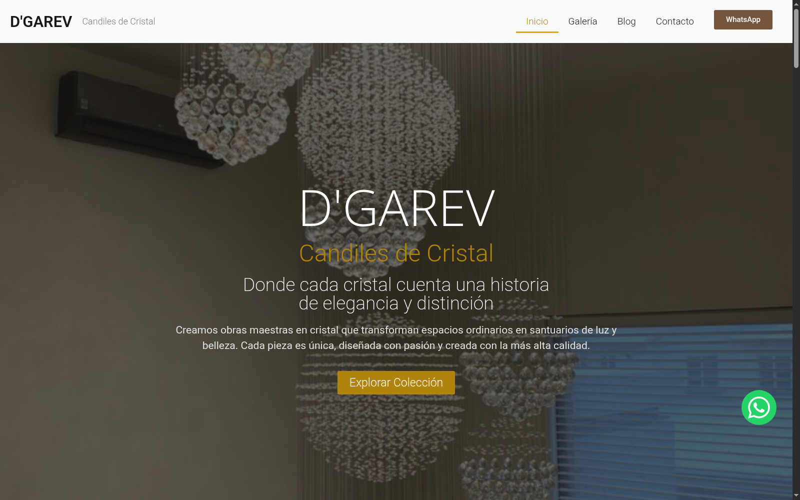 Sitio web de D'GAREV Candiles de Cristal, cat&aacute;logo y galer&iacute;a